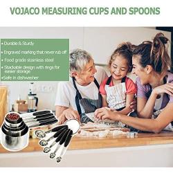 VOJACO (10-Piece) Measuring Cups and Spoons Set, Stainless Steel Measuring Cup and Spoon with Soft Silicone Handles, Stackable Metal Kitchen Tools and Gadgets for Dry and Wet Ingredients (Black)