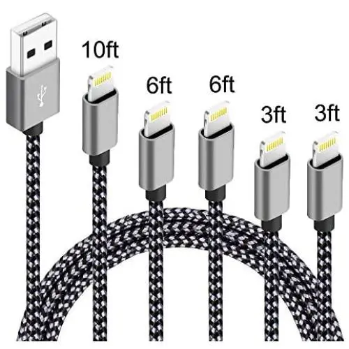 5Pack(3ft 3ft 6ft 6ft 10ft) iPhone Lightning Cable Apple Certified Braided Nylon Fast Charger Cable Compatible iPhone Max XS XR 8 Plus 7 Plus 6s 5s 5c Air iPad Mini iPod (Black Gray) 5Pack(3ft 3ft 6ft 6ft 10ft) iPhone Lightning Cable Apple Certified Braided Nylon Fast Charger Cable Compatible iPhone Max XS XR 8 Plus 7 Plus 6s 5s 5c Air iPad Mini iPod (Black Gray)