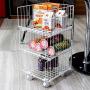 Pup joint Metal Wire Baskets, 3 Tiers Foldable Stackable Rolling Baskets Utility Shelf Unit Storage Organizer Bin with Wheels for Kitchen, Pantry, Closets, Bedrooms, Bathrooms