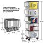 BENOSS Metal Wire Basket with Wheels and Cover, Stackable Rolling Fruit Basket Storage Organizer with Casters, Utility Rack for Kitchen, Pantry, Bathroom, Laundry Room, Garage (5 Layer Baskets)