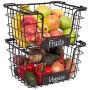 BirdRock Home Stacking Wire Market Baskets with Chalk Label - Set of 2 - Fruit Vegetable Produce Metal Storage Bin for Kitchen Counter - Pantry Cabinet - Bathroom Shelves - Metallic Black