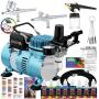 Master Airbrush Cool Runner II Dual Fan Air Compressor Professional Airbrushing System Kit with 3 Airbrushes, Gravity and Siphon Feed - 6 Primary Opaque Colors Acrylic Paint Artist Set - How to Guide