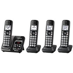 PANASONIC Expandable Cordless Phone System with Link2Cell Bluetooth, Voice Assistant, Answering Machine and Call Blocking - 4 Cordless Handsets - KX-TGD564M (Metallic Black)