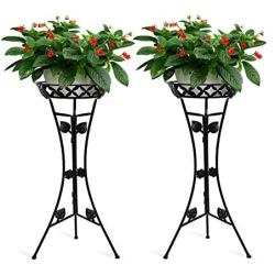 JzNova 2 Pack Metal Tall Plant Stand, Flower Pot Raised Holder, Iron Art Triangle Support Planter Holders, Outdoor & Indoor Elegant Corner Decorative Display Rack, Mordern Planter Container, Black