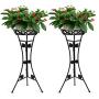 JzNova 2 Pack Metal Tall Plant Stand, Flower Pot Raised Holder, Iron Art Triangle Support Planter Holders, Outdoor & Indoor Elegant Corner Decorative Display Rack, Mordern Planter Container, Black