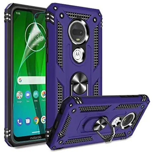 Moto G7 Case, Moto G7 Plus Case with HD Screen Protector, Gritup 360 Degree Rotating Metal Ring Holder Kickstand Armor Anti-Scratch Bracket Cover Phone Case for Motorola Moto G7 Purple