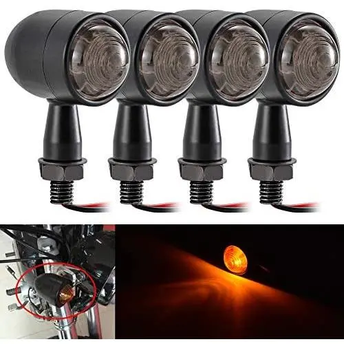 NATGIC 4pcs Motorcycle Turn Signal Lights Bullet Metal Mini Motorbike Turn Signal Blinker Indicator Bulbs Running Lights (Black Smoke)