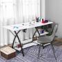 Sewing Craft Table, Sewing Machine Desk with Adjustable Folding Shelves and Storage Drawer, X Frame Sturdy Multipurpose Sewing Desk, White MDF, 57.1×23.6×29.9 inches