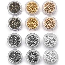 DROLE 12 Boxes (About 1800 pcs) 3mm 6 Colors Iron Round Spacer Beads Smooth Tiny Metal Bead for Bracelet Craft Jewelry Making