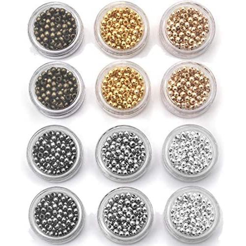 DROLE 12 Boxes (About 1800 pcs) 3mm 6 Colors Iron Round Spacer Beads Smooth Tiny Metal Bead for Bracelet Craft Jewelry Making