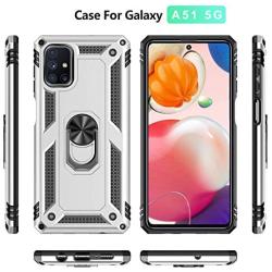 UNKNOK Galaxy A51 5G Case, [Not Fit A51 4G], [Military Grade ] 15ft Drop Tested Shockproof Protective, Metal Rotating Ring Kickstand Magnetic Support Cover for Samsung Galaxy A51 5G Phone (Silver)