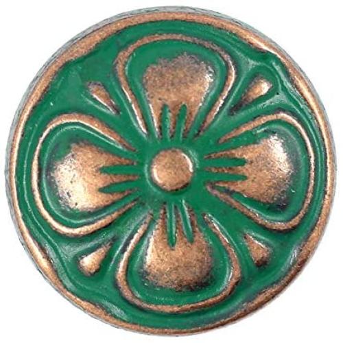 Bezelry 10 Pieces Green Cyan Antique Copper Clover Metal Shank Buttons. (23mm)
