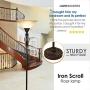 Floor Lamp for Living Room Decor by Light Accents - Tall Floor Lamp Bed Room Decor - Traditional Iron Scrollwork Standing Lamp Pole Light with Alabaster Glass Bowl Shade – 70'' Tall- (Bronze)