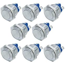 FICBOX 8pcs 16mm/0.63inch Metal Momentary Stainless Push Button Switch for Car RV Truck Boat