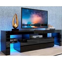 HOVNEE TV Stand Entertainment Center with 20 LED Color Effects, Living Room Console Table Storage Cabinet Television Stands for 65 inch TVs, Black