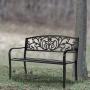 VINGLI 50'' Patio Park Garden Bench Outdoor Metal Benches,Cast Iron Steel Frame Chair Front Porch Path Yard Lawn Decor Deck Furniture for 2-3 Person Seat
