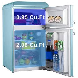 Galanz GLR31TBEER Retro Compact Refrigerator, Mini Fridge with Dual Doors, Adjustable Mechanical Thermostat with True Freezer, 3.1 Cu.Ft, Blue