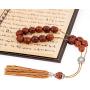 Tan Nutmeg Seed, Handmade Greek Worry Beads or Komboloi with Alpaca Metal Parts on Pure Silk Cord & Tassel, Length 34cm (13.4)