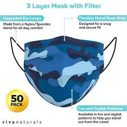 Blue Camo Face Mask for Kids (50 Pack) - Kids Face Mask Boys Designed with Comfortable Earloops & Adjustable Metal Nose Strip, Premium 3-PLY Disposable Boys Face Mask for Indoor and Outdoor Use