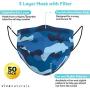 Blue Camo Face Mask for Kids (50 Pack) - Kids Face Mask Boys Designed with Comfortable Earloops & Adjustable Metal Nose Strip, Premium 3-PLY Disposable Boys Face Mask for Indoor and Outdoor Use