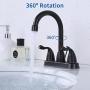 DESFAU Bathroom Faucet Bronze, 360 Degree Swivel Centerset Bathroom Faucet, 3 Hole Two Handle Bathroom Faucet, Bathroom Vanity Sink Faucets with Metal Drain Assembly