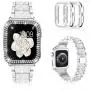 Mosonio Compatible with Apple Watch Band 38mm 40mm 42mm 44mm with Case Women, Jewelry Replacement Metal Wristband Strap with 2 Pack Bling PC Protective Cover for iWatch Series 6/5/4/3/2/1(Silver)