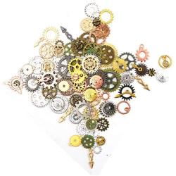 Oruuum 200 Gram Vintage Antique Steampunk Gear Charms, Assorted Alloy Gear Pendants Charms Steampunk Jewelry Making Charms Cogs Clock Watch Wheel Gear (Mixed Color)