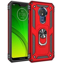 Military Grade Drop Impact for Motorola Moto G7 Power Case Moto G7 Supra Case 360 Metal Rotating Ring Kickstand Holder Magnetic Car Mount Armor Shockproof Cover for Moto G7 Power Phone Case (Red)