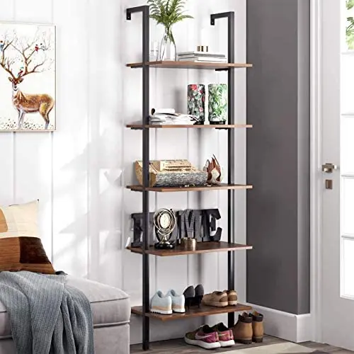 HOMFA 5-Tier Industrial Ladder Shelf Against The Wall, 72.6 Inches Display Storage Rack Plant Flower Stand Utility Organizer Bookshelf Wood Look Accent Metal Frame Furniture Home Office HOMFA 5-Tier Industrial Ladder Shelf Against The Wall, 72.6 Inches Display Storage Rack Plant Flower Stand Utility Organizer Bookshelf Wood Look Accent Metal Frame Furniture Home Office