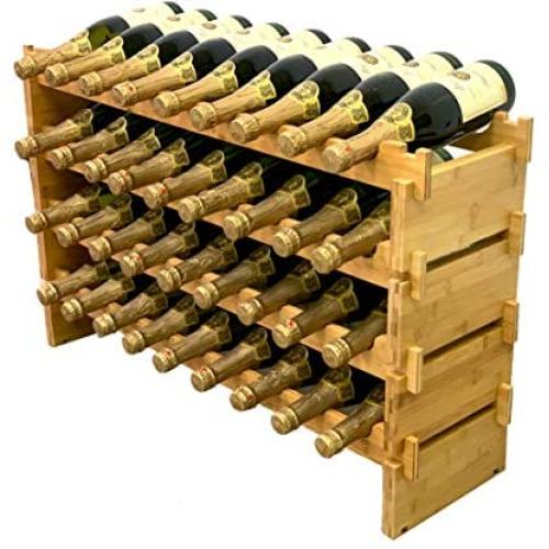 DECOMIL - 36 Bottle Stackable Modular Wine Rack Wine Storage Rack Solid Bamboo Wine Holder Display Shelves, Wobble-Free (Four-Tier, 36 Bottle Capacity)