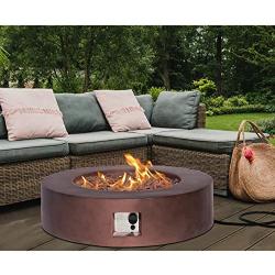 HOMPUS Propane Patio Fire Pit Table, Lava Rocks and Rain Cover for Outdoor Leisure Party,50,000 BTU 42-inch Round Bronze Concrete Fire Table