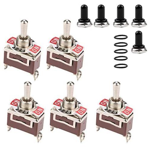 ESUPPORT Silver Contact Heavy Duty 20A 125V 15A 250V SPST 3 Terminal Pin (ON)-OFF-(ON) Momentary Rocker Toggle Switch Metal Bat Pack of 5