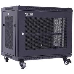 TUFFIOM 9U Casters Network Cabinet Enclosure, Wall Mount Rack w/Wheels, Deluxe 19 inch IT Series Server Date Devices (Fully Assembled, Cooling Fan, Locked Door,Adjustable Mounting Rails)