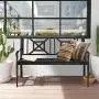 Giantex Patio Garden Bench, Heavy-Duty Park Bench w/Powder Coated Steel Frame, Elegant Loveseat w/Decorative Backrest & Ergonomic Armrest for Outdoor Garden, Backyard, Lawn, Porch, Path (Black)
