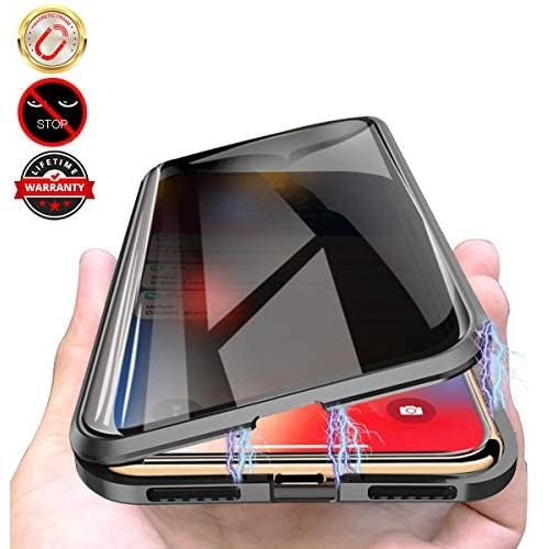 Privacy Magnetic Cases for iPhone SE 2020/iPhone 7/8, Anti Peeping Clear Double Sided Tempered Glass [Magnet Absorption Metal Bumper Frame] Thin 360 Full Protective Phone Case 4.7 Black