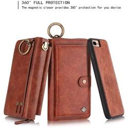 JAZ iPhone 8 Wallet Case / iPhone 7 Wallet Case - Multi-Function Wristlets Zipper Purse Detachable Magnetic 14 Card Slots Money Pocket Clutch Leather Wallet Case for Apple iPhone 8 / 7 / 6S / 6 Brown