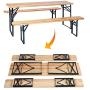 HOMGX 3-Piece Picnic Table, 70’’ Folding Picnic Table with Benches, Outdoor Portable Wooden Picnic Table, Picnic Beer Table Set with Stable Metal Frame, Camping Picnic Table for Garden, Patio