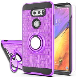 LG V35 Case,LG V35 ThinQ / V30 / LG V30S / LG V30 Plus Case with HD Phone Screen Protector,Ymhxcy 360 Degree Rotating Ring & Bracket Dual Layer Resistant Back Cover for LG V30 +ZH Purple