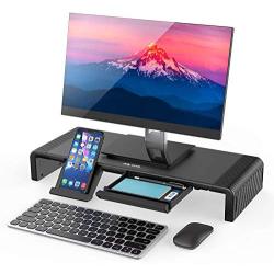 Monitor Stand Riser, Jelly Comb Foldable Computer Monitor Riser, Computer Stand with Storage Drawer, Phone Stand for Computer, Desktop, Laptop, Save Space (Black)