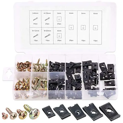 Rustark 170 Pcs U-Clip and Screw Assortment Kit 9 Sizes Auto Car Clips Fasteners with Screws Set in Store Case for Bumper Dash Door Panel Interior Rustark 170 Pcs U-Clip and Screw Assortment Kit 9 Sizes Auto Car Clips Fasteners with Screws Set in Store Case for Bumper Dash Door Panel Interior