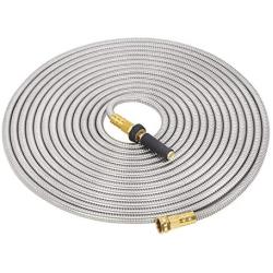 GRUNEN WOLKEN 50 FT 304 Stainless Steel Metal Garden Hose with Solid Brass Nozzle - Solid Metal Fittings and Newest Spray Nozzle, Lightweight, Kink Free, Durable and Easy to Store(50 FT)