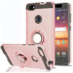 ZTE Blade X Z965 Case with HD Screen Protector,Ymhxcy 360 Degree Rotating Ring & Bracket Rubber Dual Layer Shock Bumper Resistant Back Cover for ZTE Blade X Z965-ZH Rose Gold