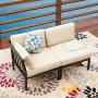 LOKATSE HOME 2 Piece Corner & Armless Sofa Outdoor Furniture Sectional Couch Set Patio Loveseat, 2Pcs, Khaki Cushions