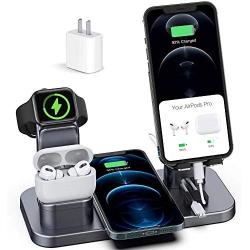 Wireless Charger Stand, CEREECOO 4 in 1 Wireless Charging Station Dock Compatible with iPhone Series12/11/11pro/Xr/Xs/X/Max/8/8Plus Apple Watch6/5/4/3 AirPods Pro/1/2(iWatch Charger Required)