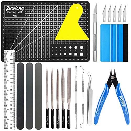 22 PEC DIY Craft Tool Set Vinyl Weeding Model Tools Plotter Accessories Grid Hook Tweezers Spatula Silhouette+ A5 Craft Mat Pliers Sanding Sticks Metal File Set for Gundam Car Model