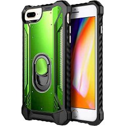 iPhone SE 2020 Case, iPhone 8 Case, iPhone 7 Case, iPhone 6/6s Case, E-Began Aluminum Metal Magnetic Built-in Ring Stand Holder, Full-Body Protective Shockproof Military Heavy Duty Case -Green