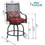 PHI VILLA Patio Swivel Bar Stools with Seat Cushion, Outdoor Extra Wide Bar Height Arms Chairs, 2 Pack