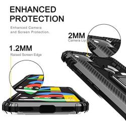 PULEN for Google pixel 4a Case with Screen Protector[1 Pack],Hybrid Armor Metal Ring Holder Magnetic Car Mount,Full Body Shockproof Sturdy Bumper Protective Cover - Black