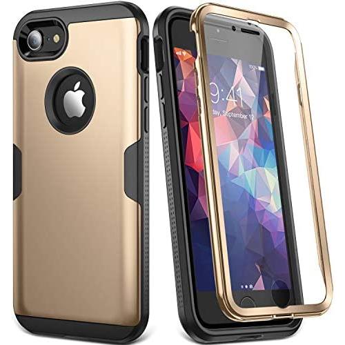YOUMAKER Designed for iPhone 8 Case & iPhone 7 Case, Full Body Rugged with Built-in Screen Protector Heavy Duty Protection Slim Fit Shockproof Cover for Apple iPhone 8 4.7 Inch - Gold
