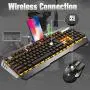 Gaming Keyboard and Mouse,3 in 1 Orange LED Backlit Rechargeable Wireless Keyboard Mouse with 3800mAh Battery Metal Panel,10 Color RGB Gaming Mouse Pad (32.5x12x0.15inch),7 Color Mute Gaming Mouse